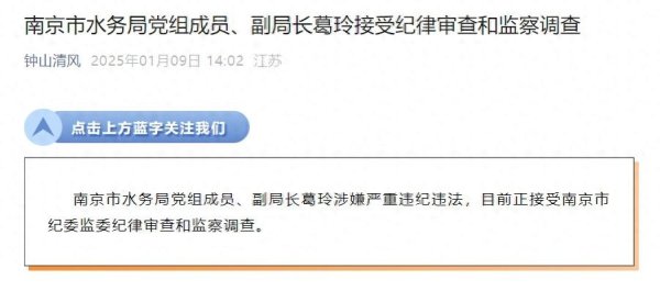 十倍杠杆炒股 涉嫌严重违纪违法，南京市水务局党组成员、副局长葛玲接受审查调查
