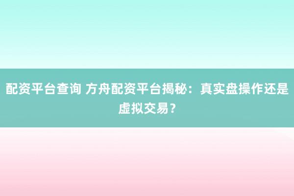 配资平台查询 方舟配资平台揭秘：真实盘操作还是虚拟交易？
