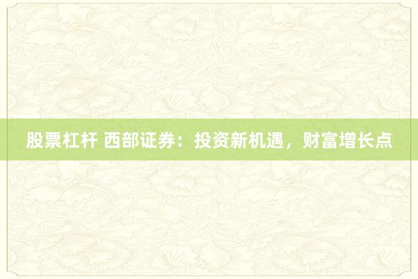 股票杠杆 西部证券：投资新机遇，财富增长点