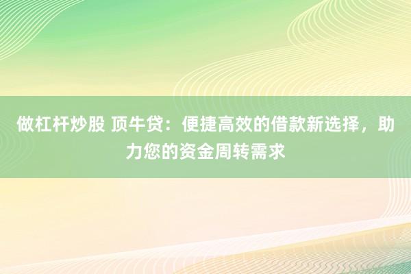 做杠杆炒股 顶牛贷：便捷高效的借款新选择，助力您的资金周转需求