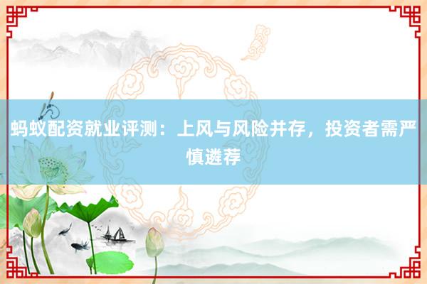 蚂蚁配资就业评测：上风与风险并存，投资者需严慎遴荐