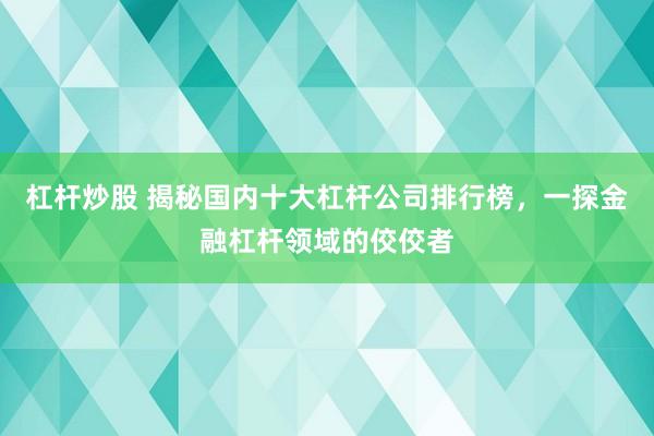 杠杆炒股 揭秘国内十大杠杆公司排行榜，一探金融杠杆领域的佼佼者