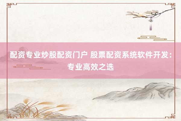 配资专业炒股配资门户 股票配资系统软件开发：专业高效之选